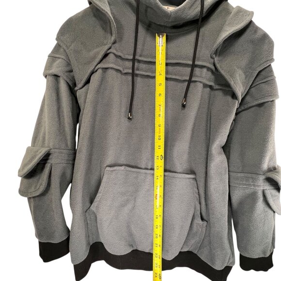 Yisilier Hooded Pullover Sweatshirt Gray Unique Layered Sleeves Pocket L Mens - Picture 12 of 13